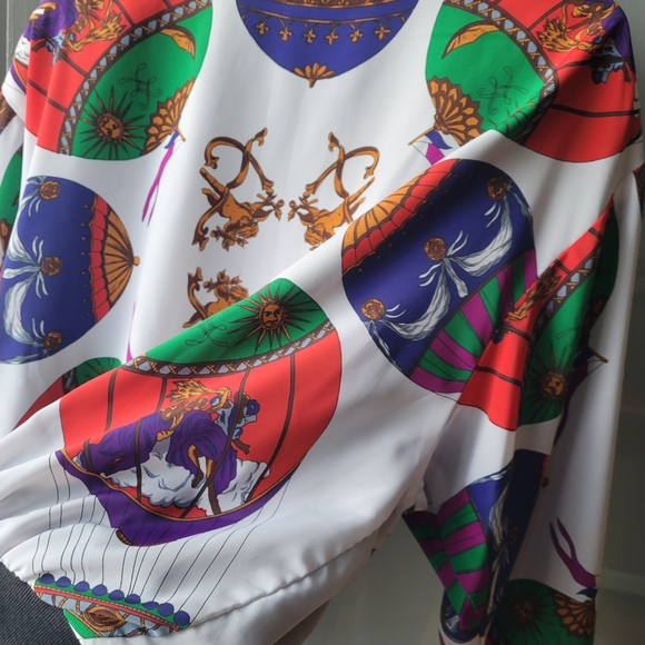 Oscar de la Renta Silk Bomber Jacket Large 80's 90's Hot air balloon RARE VTG - Picture 12 of 15